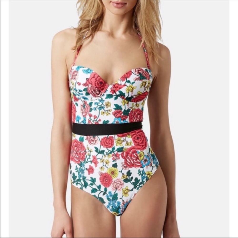 Topshop Floral Halter Bathing Suit